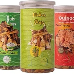 GREENLAND Protein Chips (Pack of 3, 135g Each) Healthy Snacks | Gluten Free | Rich in Protein | Zero Trans Fat | Flavor: Peri Peri Quinoa, Cream & Onion Oats, Makai-picture-37