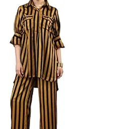 tamiska by narendra kumar Polyester Silk Blend Designer Tops For Women, Ladies Stylish Striped Top, Fancy Frill Sleeve Design, Trendy Casual Collar Neck Shirt, Summer Clothing For Girls.-picture-43