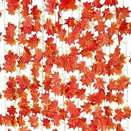 SHOI LITTLE Artificial Wall Hanging Garland Orange Maple Leaves Bail/Creeper for Special Occasion Decoration, Home, Office, Festival Theme Decoration (Orange, Length 7.5 Feet) (6)-image-85