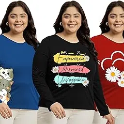 elite soul Womens Plus Size Full Sleeve Cotton Blend T-Shirt Combo (Pack of 3) | Regular Fit | Graphic Print | Sizes XL, 2XL, 3XL, 4XL, 5XL-picture-53
