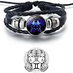 styxer Gift Zodiaco Choose Your Zodiac Sign Constellation Handmade Black Genuine Leather Zodiac Sign Bracelet for Men and Bracelet for Boys (Gemini)-picture-39