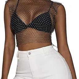 Enakshi Mesh Crop Sleeveless Hollow Out for Festival Rave Dance Summer Black Round Neck |Clothing, Shoes & Accessories | Womens Clothing | Tops & Blouses-picture-18