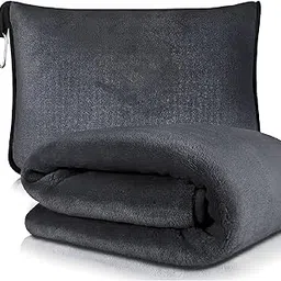 THMINS Travel Blanket and Pillow, Premium Soft 2 in 1 Airplane Blanket with Soft Bag Pillowcase, Hand Luggage Sleeve and Backpack Clip-image-35