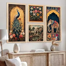 kotart Traditional Big Size Art Wall Painting Madhubani Home Decoration With Frame For Living Room Bed Room Hotel Wall Decor Digital Reprint Engineered Wood Set of 4 ( 44 X 27 inch )-picture-21