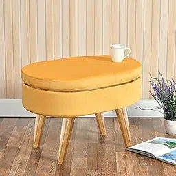 Pouffes Bench Sitting Stool for Living Room Poof Patio Kitchen Bench Puffy Wooden Mudda Ottoman Stools Poof Footstool Pouf for Office Home Decor (Round-Mustard)-picture-11