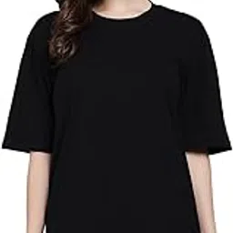 funday fashion Women's Pure Cotton Casual Oversized Round Neck Drop Shoulder Tshirt-picture-16