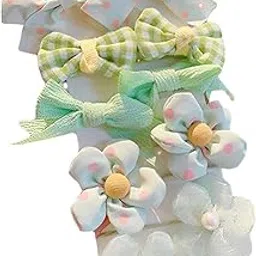 SYGA 10 Pcs Floral & Lace Bow Hair Tie Rope Set for Girls & Women - Sweet Princess Style Hair Accessories (Green)-image-24