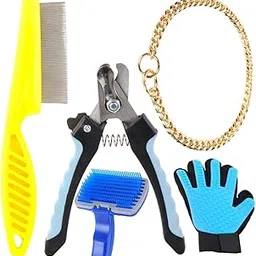 Pet Grooming Kit with Nail Clipper, Deshedding Glove, Brush and Metal Comb, 4-Piece Set(PACK OF 5)-picture-34