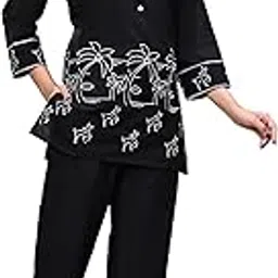 Women's Cotton Fabric Mandarin Collar 3/4 Sleeves Embroidered Co-ord Set with Straight Pants-picture-55