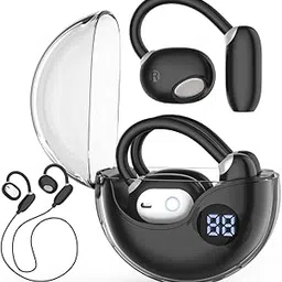 Oxsaytee Wireless Earphones Open Ear Headphones with Earhooks Bluetooth 5.49 Wireless Headphones Smart Digital Display OWS Hanging Earphones Sport Earbuds for Workouts Running, Black image 1