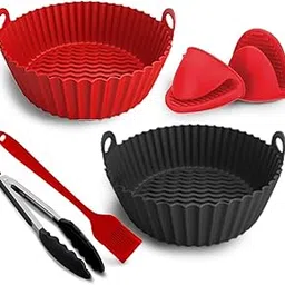 ITUSHA 3 Air Fryer Silicone Liners & 3 Air Fryer Accessories - 7.5 inch (3-5 Qt+) Silicone Baskets/Pots/Liners with Oven Mitts, Basting Brush and Tongs (Multicolour) (P2)-picture-22