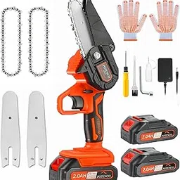Mini Chainsaw, Small Handheld Mini Chainsaws Cordless, Battery Powered Chain Saws with Security Lock and 2 Battery, 4-Inch Electric Chainsaw for Tree Branch Wood Cutting-image-24