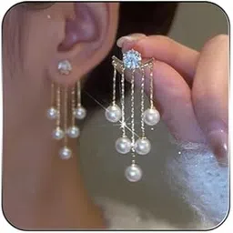 futimely Long Tassel Pearl Dangle Earrings Crystal Bow Earrings Luxury Full Rhinestone Gold Drop Earrings Wedding Party Jewelry Gift for Women-picture-23