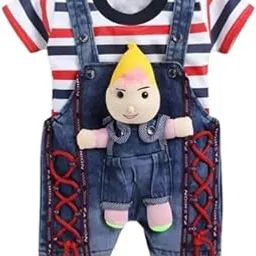 Kid Boys Cotton Dyed Printed Top & Bottom Dungaree Clothing Set image 1