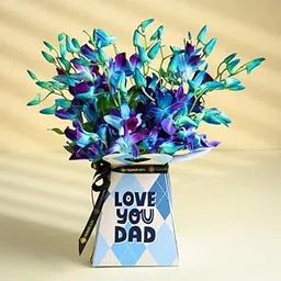 FlowerAura Premium Fresh Live Flower Bouquet of 8 Blue Flowers In Box For Birthday Gift & Father's Day Gift For Dad | Papa | Father-In-Law | Grandfather | Daddy | Appa | Baba (Same Day Delivery)-image-25