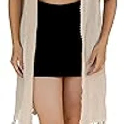 magari Women's Crochet Solid Beachwear Shrug Coverup, Resort Pool Wear(SH918-Beige-Free Size)-picture-10