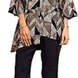 claura Black Geometric Printed Shirt Collar Tunic with Trousers-picture-18