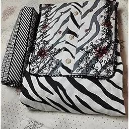 Cotton Printed Fabric Material | Unstitched Cotton Fabric for Kurti, Dresses, Suit | Cotton Fabric Suit for Women (White And Black)-picture-48