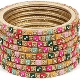 akshara collections Traditional Metal Bangles Set, Gold-Plated Kada Chudi, Multi-Color Leaf Design, Women and Girls-picture-46