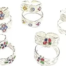 nikyanka toe rings for womens traditional adjustable bichiya with multicolor stone gift for wife(set of 5)-picture-51