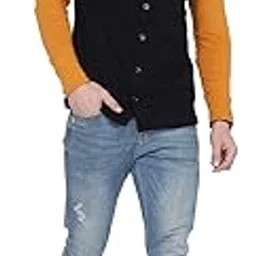 blisstone Men's Slim Fit T-Shirt (681_Series_Mustard & Black_Large)-picture-50