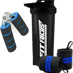 FIT FOCUS Gym Shaker and Wrist Band Combo, Shaker Bottle, Gym Shaker, 100% Leak Proof BPA Free, Protein Shaker,Bottle Combo, Gym Bottle, Gym Workout (Blue)-image-82