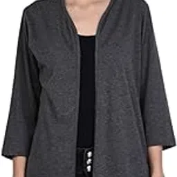 kalt Women's 3/4th Sleeves Open Plain Shrug(Dark Grey Mealnge) image 1