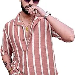 maniac || Mens || Striped || Collared Neck || Half Sleeve || Popcorn Knitted || Shirt-picture-23