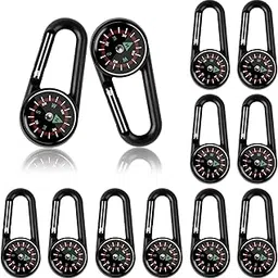 12 PCS Small Keychain Compasses, Compass Carabiners Bulk Small Pocket Magnetic Compass Keychain Survival Compass Hiking for Kids Outdoor Survival Camping Party (Black)-picture-49