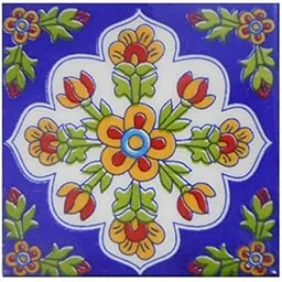 Shiv Kripa Blue Pottery Decorative Handmade Ceramic Handmade Kitchen Washroom Tile Tabletop Interior Exterior Plywood Flooring Wall Mosaic Tiles 3x3 Inch Pack of 12 Tiles (Blue & Multi)-picture-18