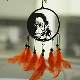 Giftlab Attractive Dream Catcher Car Hanging of Lord Hanuman with Orange Feather Theme/Origional Feather/Car Hanging Decor/Pack of 1-picture-16