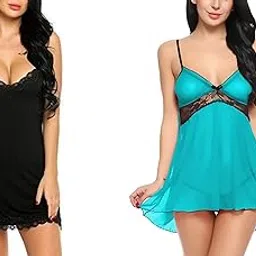 secret admirer Women's Babydoll Lingerie Set Nightwear Sleepwear with Panty, Combo Pack of 2 (Small and Medium Size)-picture-10
