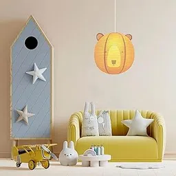 MERISHOPP Cute Animal Shape Paper Pendant Lamp Shade Lightweight Accessory Replacement Brown Bear-image-15