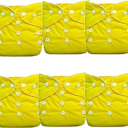 Kritiu Baby Cloth Diapers 0 To 3 Years | Side Leakage Proof Washable Reusable Diaper For New Born Baby (Pack Of 6) (Yellow)-image-101