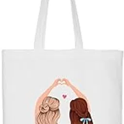 clapcart Reusable Zipper Tote Bag for Women/Girls | Multipurpose 100% Organic Cotton Printed Tote Bags | Shopping/Grocery Bags | Sturdy Canvas Bag with 12kgs Capacity (Two Friends)-picture-43