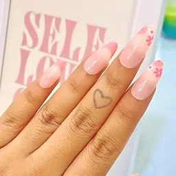 Glossara Press-On Nails Sheer Pink Floral Cherry Blossom Almond Shape Fake Nails Stick-On French Tip Reusable Full Cover-picture-12