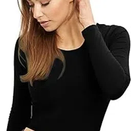 the blazze 1128 Women's Cotton Basic Solid Crew Neck Slim Fit Full Sleeve Saree Readymade Saree Blouse Crop Top T-Shirt for Women-picture-13