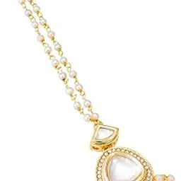 aadita Elegant Women's Copper Kundan,pearl Jewelry Lightweight and Durable Design 1 Mangtikka Wear Weddings and Festive Occasions (MGT6270_white)-picture-57