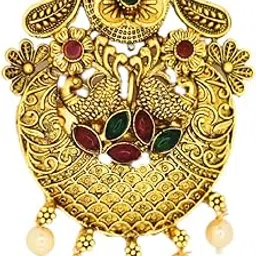 jwella Traditional Temple Design Gold-Plated Hair Barrette Clip with Pearl Dangling Accents-picture-24