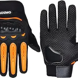 Amazon Brand - Solimo Full Finger Bike Riding Gloves with Hard Knuckle Shell | Dotted Design | Breathable | Hand Protection for Gym, Hiking, Cycling & Travelling | Large (Black & Orange)-picture-15