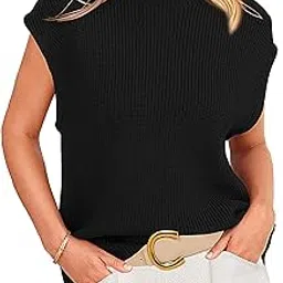 Womens Mock Neck Sleeveless Sweater Vest 2024 Casual Summer Short Cap Sleeve Knit Ribbed Pullover Tank Tops-image-9