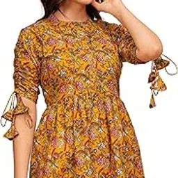 future fem Women's Mustard Floral Printed Cotton Tops | Peplon Tops for Women & Girls-picture-54
