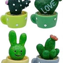 Aadyacrafts Decorative Mini Cactus Plants in Polka Dot Cups, Set of 4, Artificial Succulent Home Decor, MMA36-picture-16