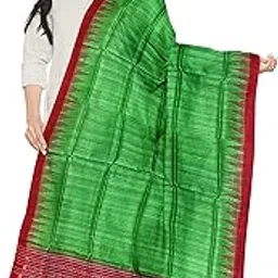 nuapatanapata Women's Solid Tussar ghicha silk Gopalpur Pure Tussar Dupatta $ with Ikat Temple Border & Ikkat Ladies Girls & Women TUS-138-picture-56
