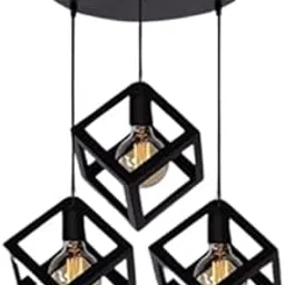 Metal Vintage Design Lights Round Cluster Black Color Chandelier Hanging Pendant Ceiling Lamp for Living Room, Office, Breakfast Counter, Outdoor Balcony (Set of 3)-picture-25