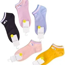 sting bee Pure Cotton Socks for Women & Girls, Low Cut, Ankle Length, Sneaker Socks, Combo Pack of 5 Pair-picture-48