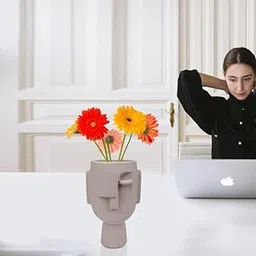 Advance Home DÉCOR (9.5inch) Beige Ceramic Decorative Human Face Shape Vase for Home Décor, Centerpieces, Office or Living Room, Great Birthday Gift for Friends and Family-picture-33