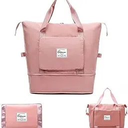 cherryland Oxford Fabric Large Capacity Travel Bag, Foldable Travel Bag, Expandable Travel Duffel Bag, Collapsible Waterproof Large Capacity Travel Handbag, Overnight Bag for Women, Pink-picture-44