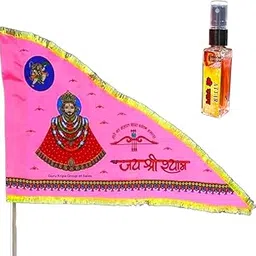 Pink Khatu Shyam Ji Flag 3 No. Size (30"x40") | Triangle Nishan Jhanda with FREE Shri Shyam Baba Spray Attar-image-3