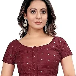 pujia mills Women's Silk Foil Mirror Short Sleeve Readymade Fancy Blouse-picture-49